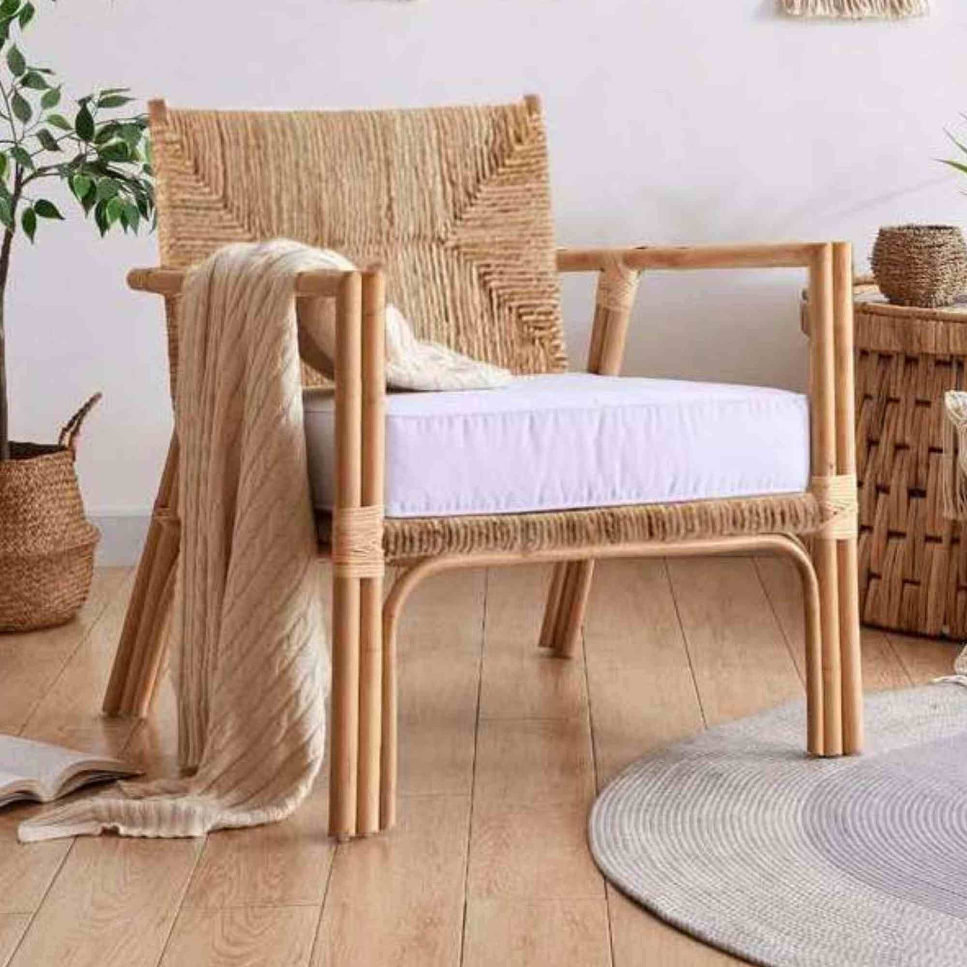 Panama Jack indoor or sunroom armchair crafted with a natural rope frame for a coastal-inspired look