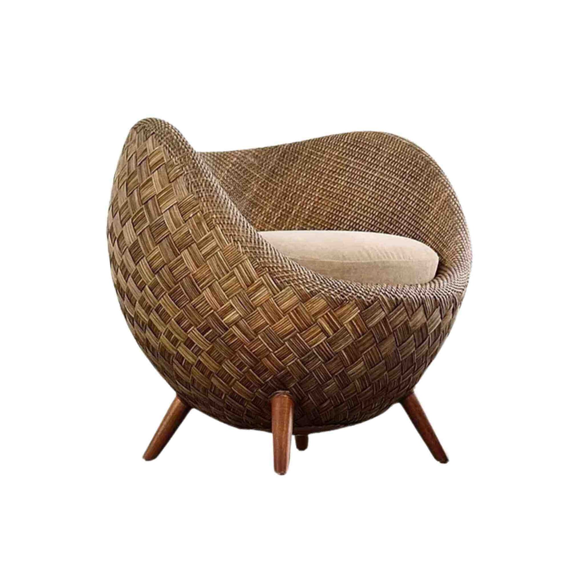 Sunroom or indoor natural wicker occasional chair with beige factory cushion or upgrade to Sunbrella fabric cushion