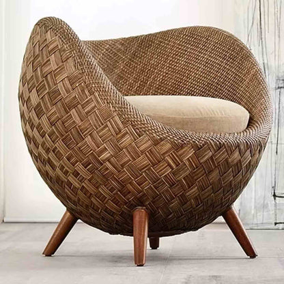 Sunroom or indoor natural wicker occasional chair with beige factory cushion or upgrade to Sunbrella fabric cushion