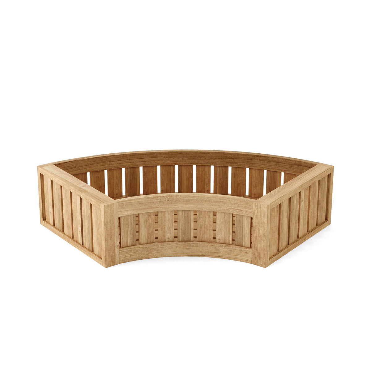 Anderson Teak Circular Modular Planter Detail with Teak Slat Build and Drainage Design