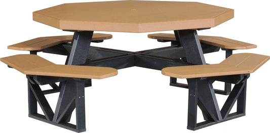 LuxCraft Octagon Picnic Table in Cedar and Black placed for outdoor dining or lounging — long-life recycled poly