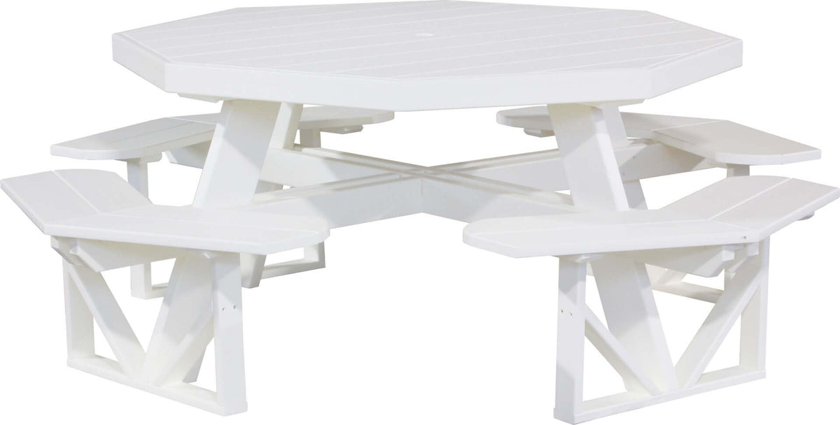 LuxCraft Octagon Picnic Table in White — wide-armrest patio chair, fade-resistant poly