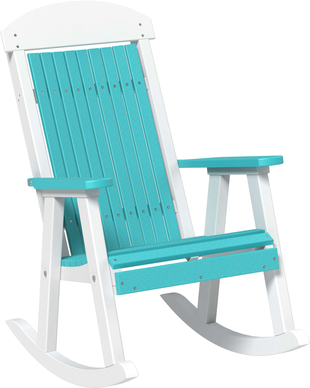 LuxCraft Porch Rocker 3-Piece Set in Aruba Blue and White — Amish-crafted recycled poly, 20-year poly durability