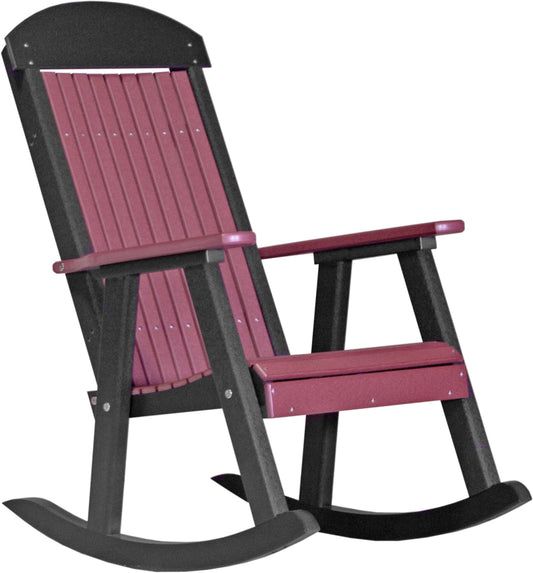 LuxCraft Porch Rocker 3-Piece Set in Cherrywood and Black — Amish-crafted recycled poly, 20-year poly durability