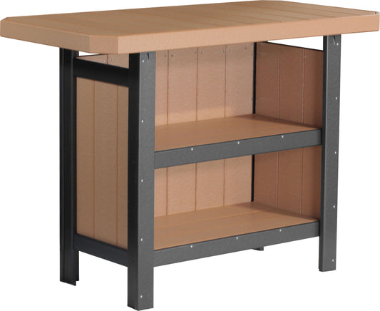 LuxCraft Outdoor Serving Bar 5-Piece Set in Cedar and Black — Amish-crafted recycled poly, 20-year poly durability