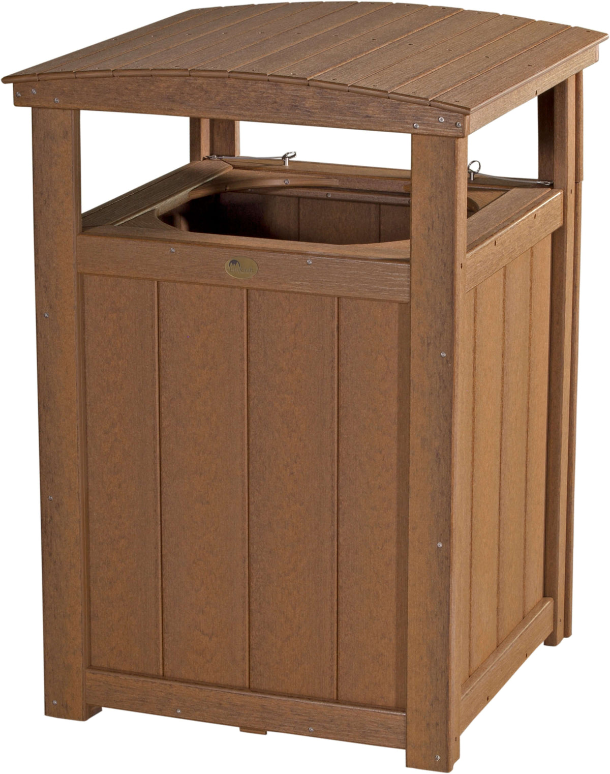 LuxCraft Outdoor Trash Can | Weather-Resistant Trash Can in Antique Mahogany — Amish-crafted recycled poly, 20-year poly durability