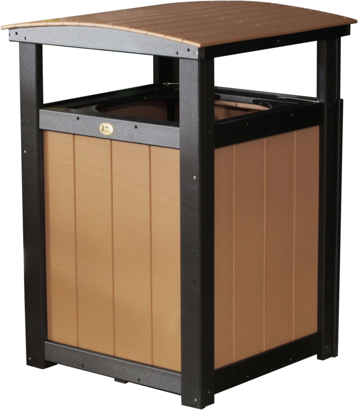 LuxCraft Outdoor Trash Can | Weather-Resistant Trash Can in Cedar and Black — enclosed refuse cabinet with liner cavity for outdoor refuse concealment