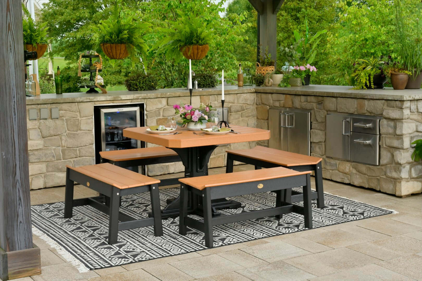 LuxCraft 41" Square Table 5-Piece Set (Cafe Dining Benches)