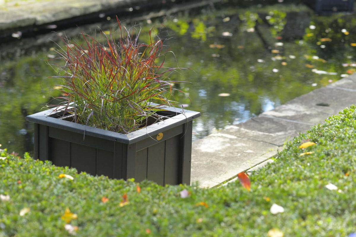 LuxCraft 24" Square Outdoor Planter in Black — hidden liner pocket design for entryway flanking displays