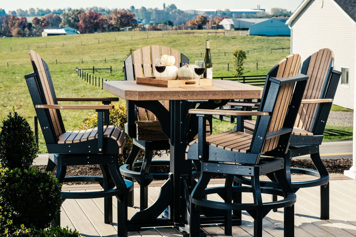 LuxCraft 41" Square Outdoor Dining Table | Bar Height in Antique Mahogany and Black paired for compact bistro seating — weather-resistant design