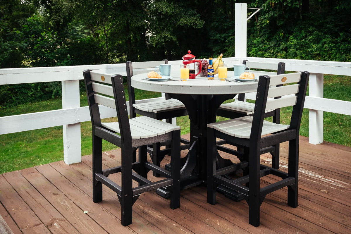 LuxCraft 4' Round Outdoor Dining Table features umbrella hole for added shade and variety of color options
