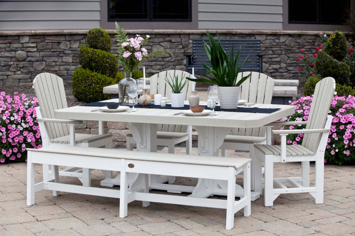 LuxCraft 6' Rectangular Outdoor Dining Table | Bar Height in Birch and White styled for patio entertaining — 20-year poly durability