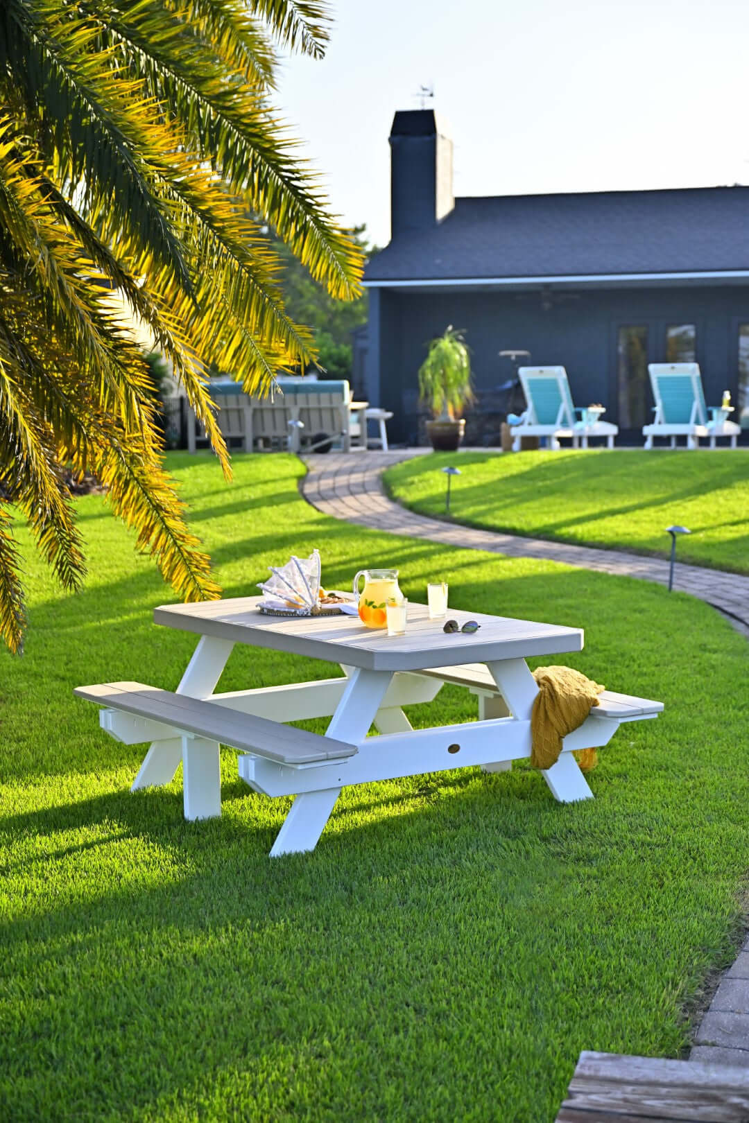 LuxCraft 6' Rectangular Outdoor Picnic Table in Birch and White configured for outdoor dining or lounging — fade-resistant poly