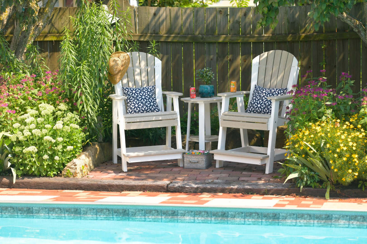 LuxCraft Balcony Table 3-Piece Conversation Set in Birch and White configured for porch seating — fade-resistant poly