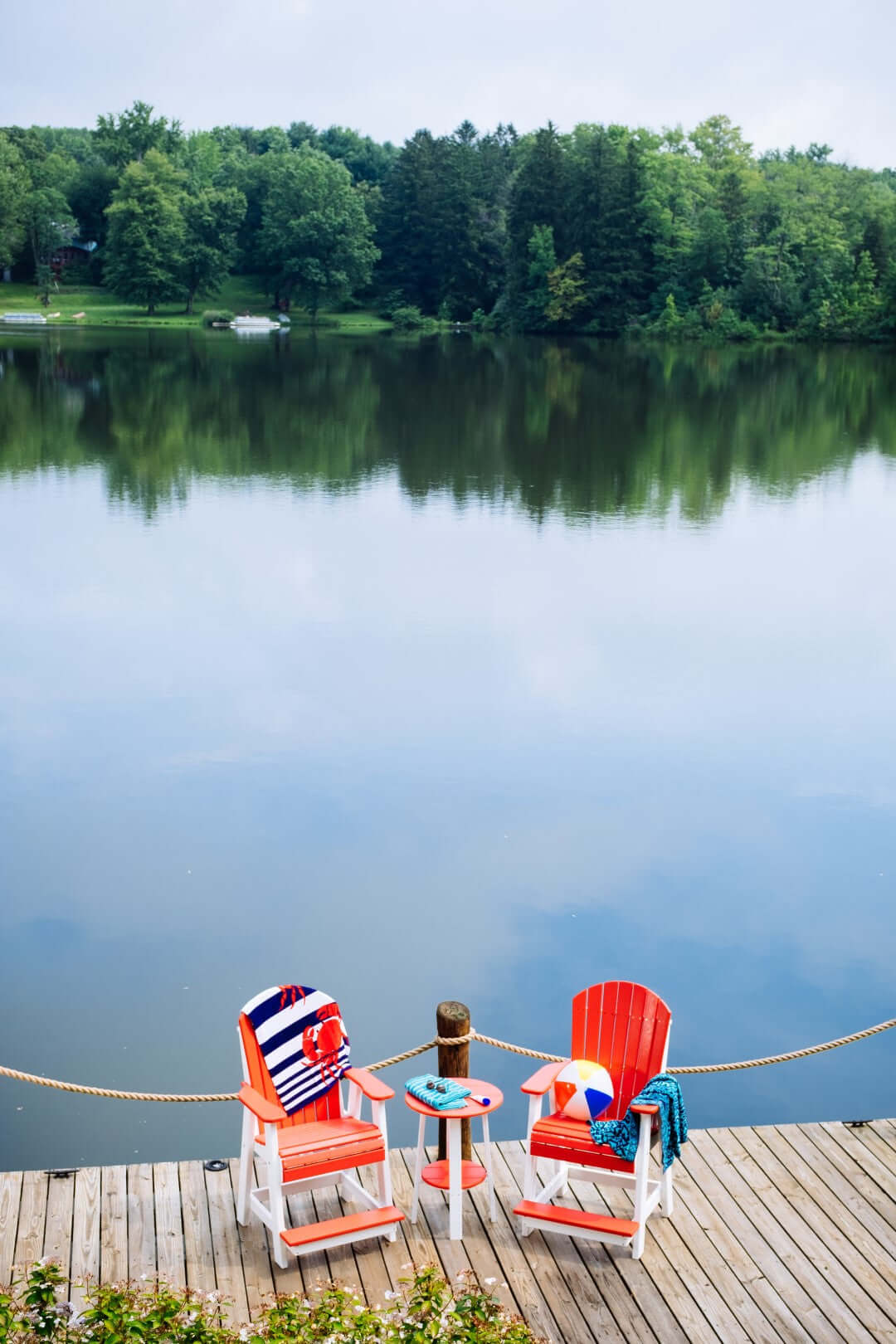 LuxCraft Balcony Table 3-Piece Conversation Set in Red and White paired for patio lounging — weather-resistant design