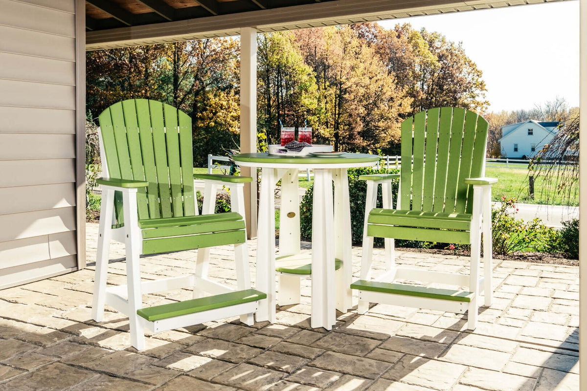 LuxCraft Balcony Table 3-Piece Conversation Set in Lime Green and White styled for patio lounging — 20-year poly durability