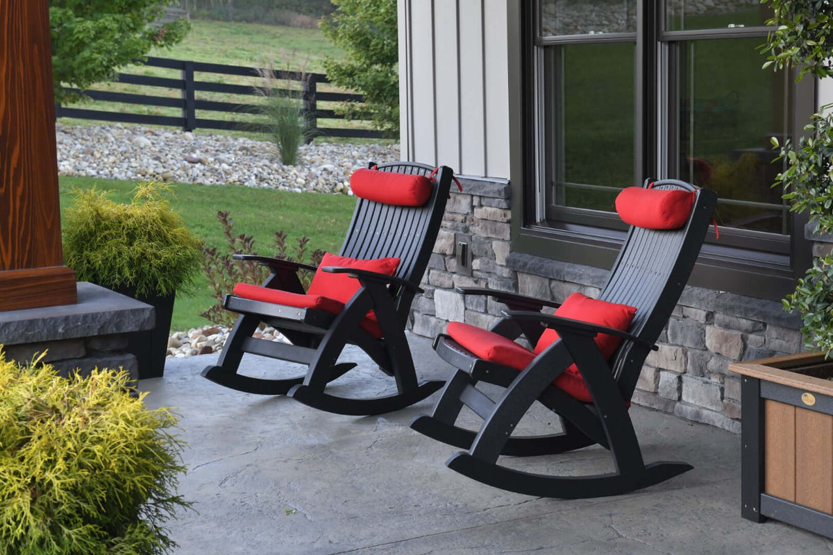 LuxCraft Comfort Rocker | Outdoor Rocking Chair in Black — classic porch-rocker profile, fade-resistant poly