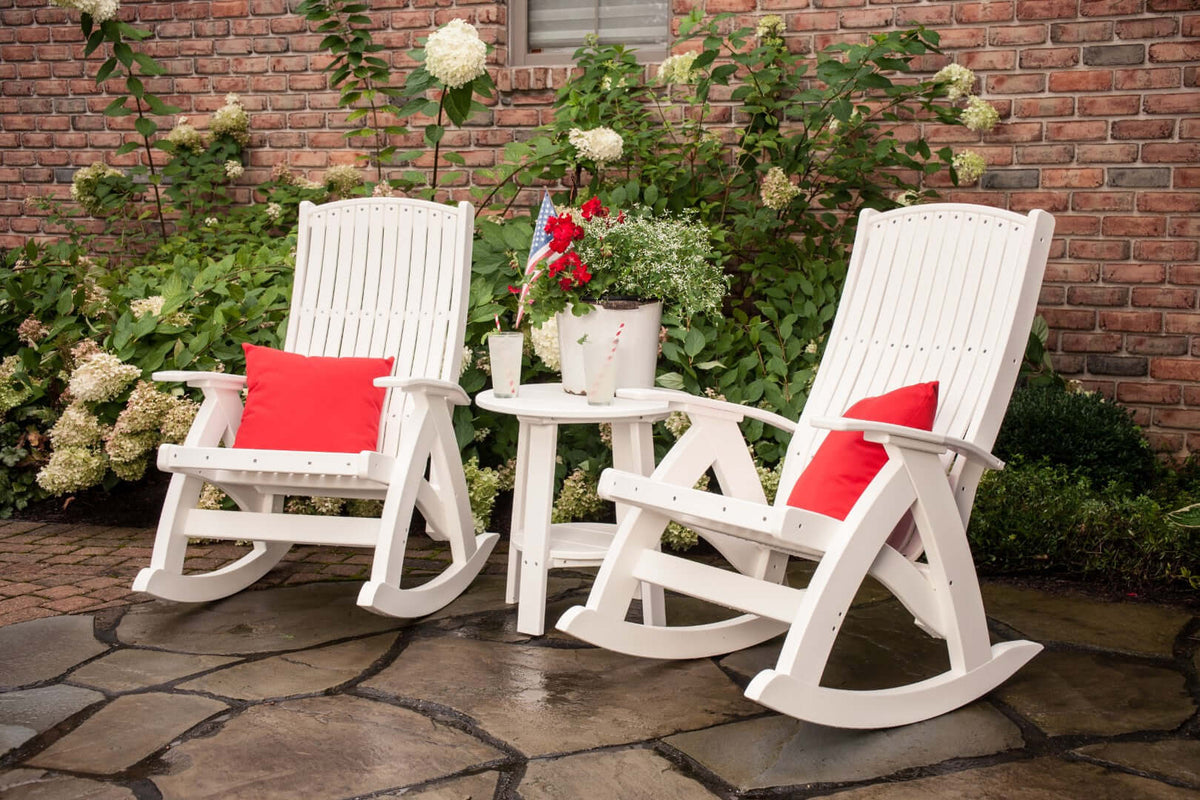 LuxCraft Comfort Rocker | Outdoor Rocking Chair in White styled for porch and patio seating — 20-year poly durability