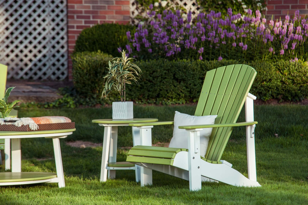 LuxCraft Deluxe Adirondack Chair in Lime Green and White — wide armrests and reclined back for backyard relaxation