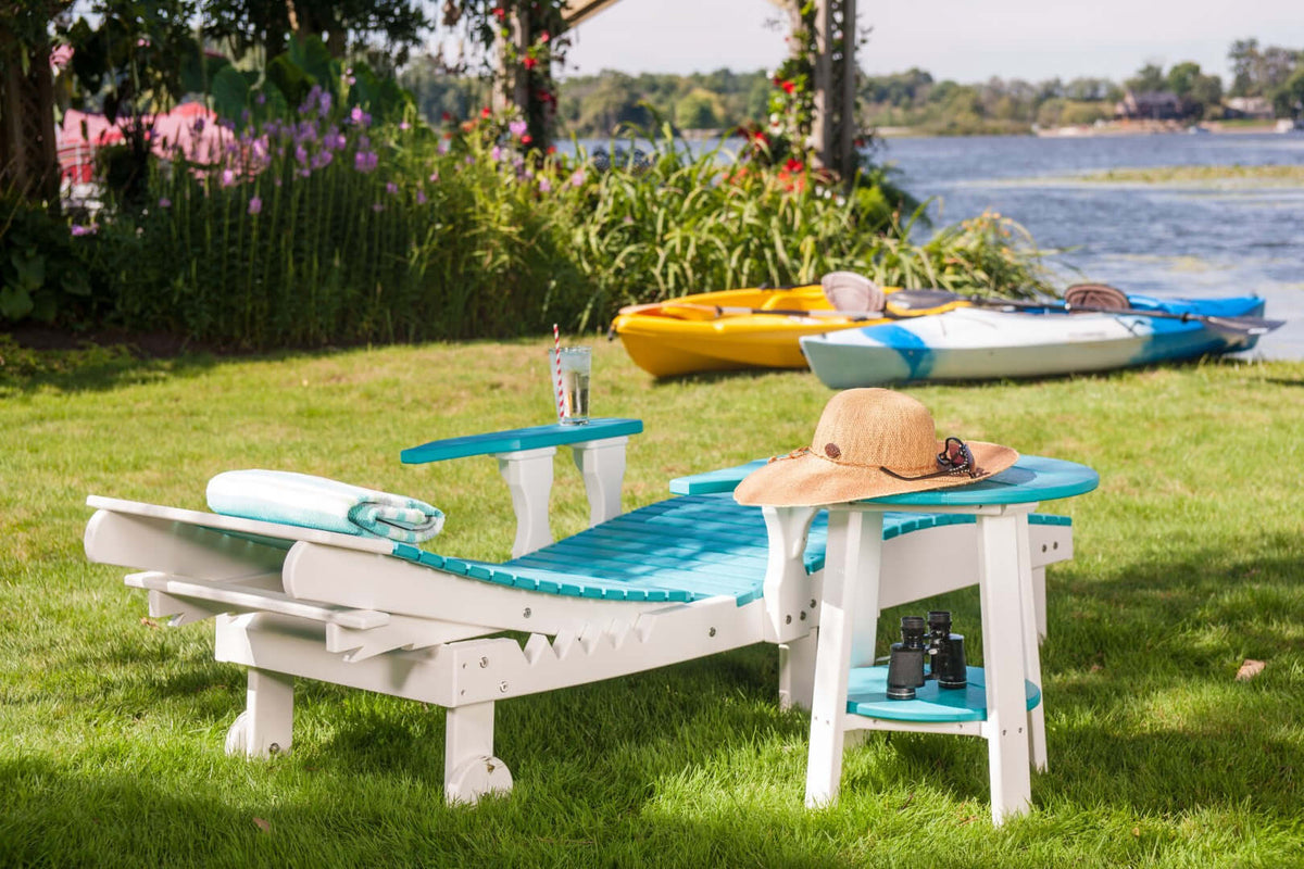 LuxCraft Outdoor Deluxe End Table in Aruba Blue and White — recycled poly outdoor chair for outdoor patio seating