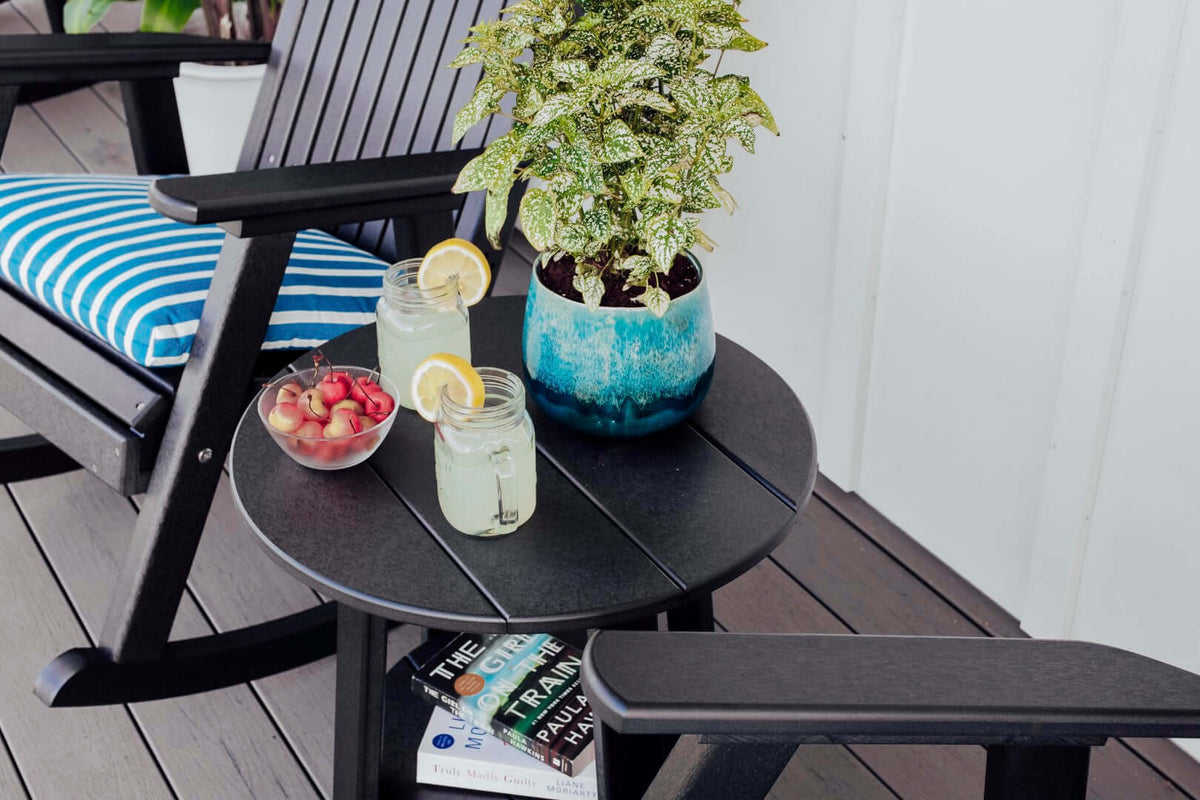 LuxCraft Outdoor Deluxe End Table in Black configured for outdoor dining or lounging — fade-resistant poly