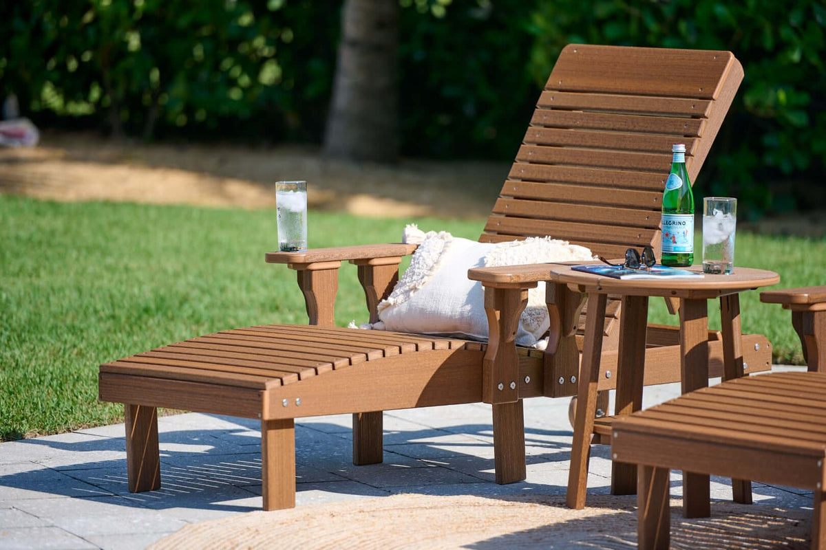 LuxCraft Lounge Chair 3-Piece Set in Antique Mahogany grouped for poolside lounging — durable poly construction
