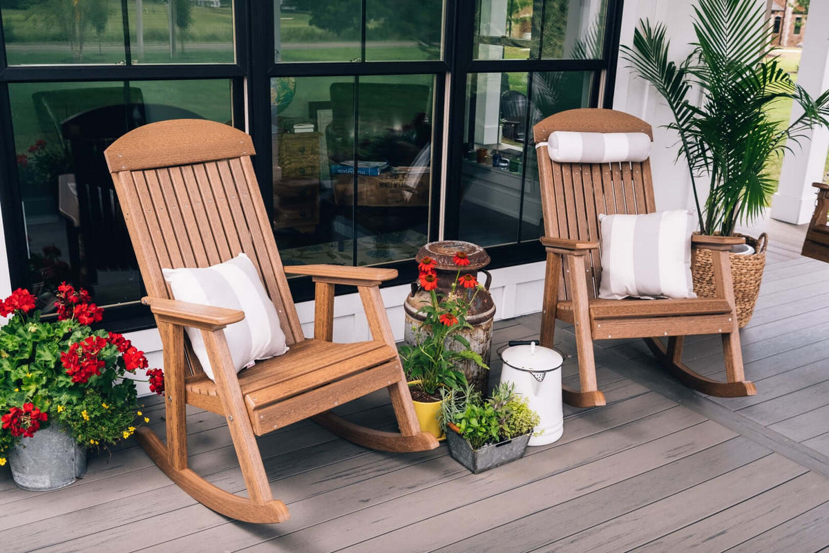 LuxCraft Porch Rocker 3-Piece Set in Antique Mahogany configured for traditional porch styling — fade-resistant poly