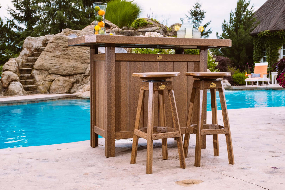 LuxCraft Outdoor Serving Bar 5-Piece Set in Antique Mahogany styled for porch and deck use — 20-year poly durability