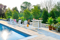 LuxCraft Outdoor Serving Bar 5-Piece Set includes 4 outdoor bar stools