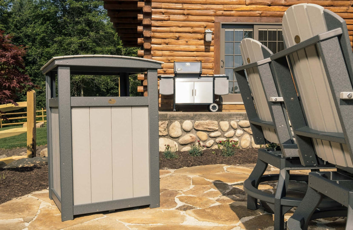 LuxCraft Outdoor Trash Can | Weather-Resistant Trash Can in Dove Gray and Slate paired for hospitality patio installations — weather-resistant design