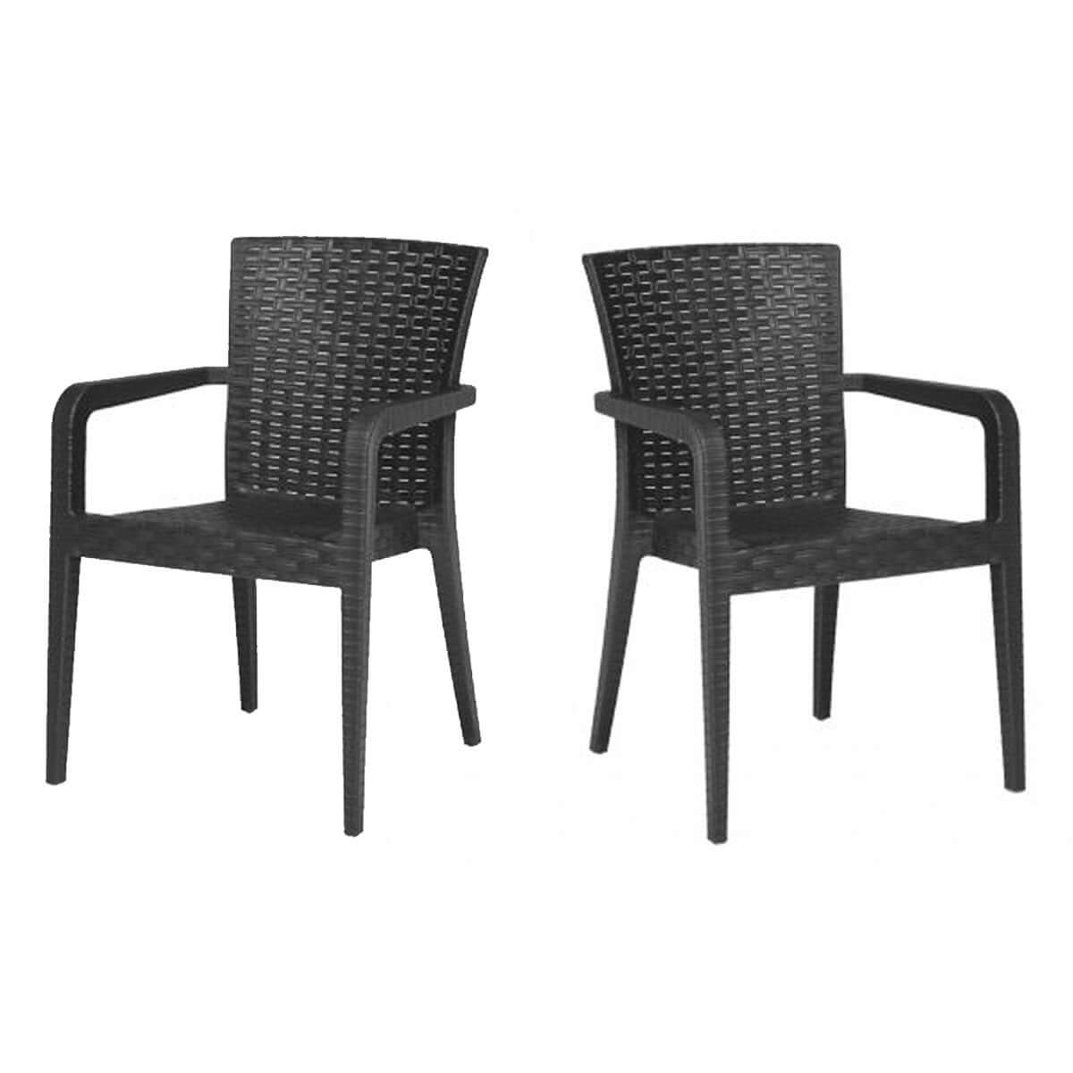 Black set of 2 commercial grade outdoor stackable armchairs