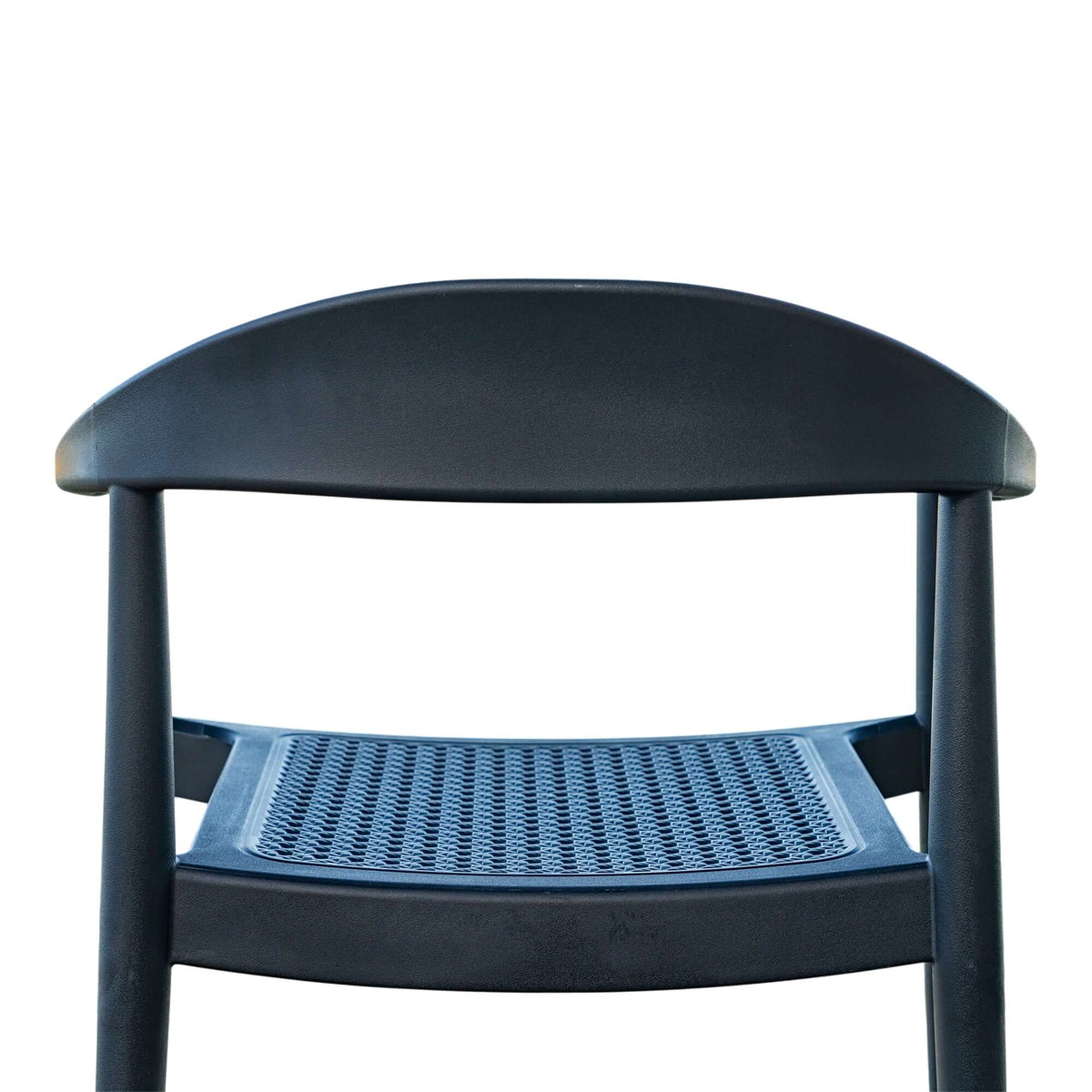 Black set of 2 outdoor stackable armchairs made of UV resistant resin complements any outdoor table
