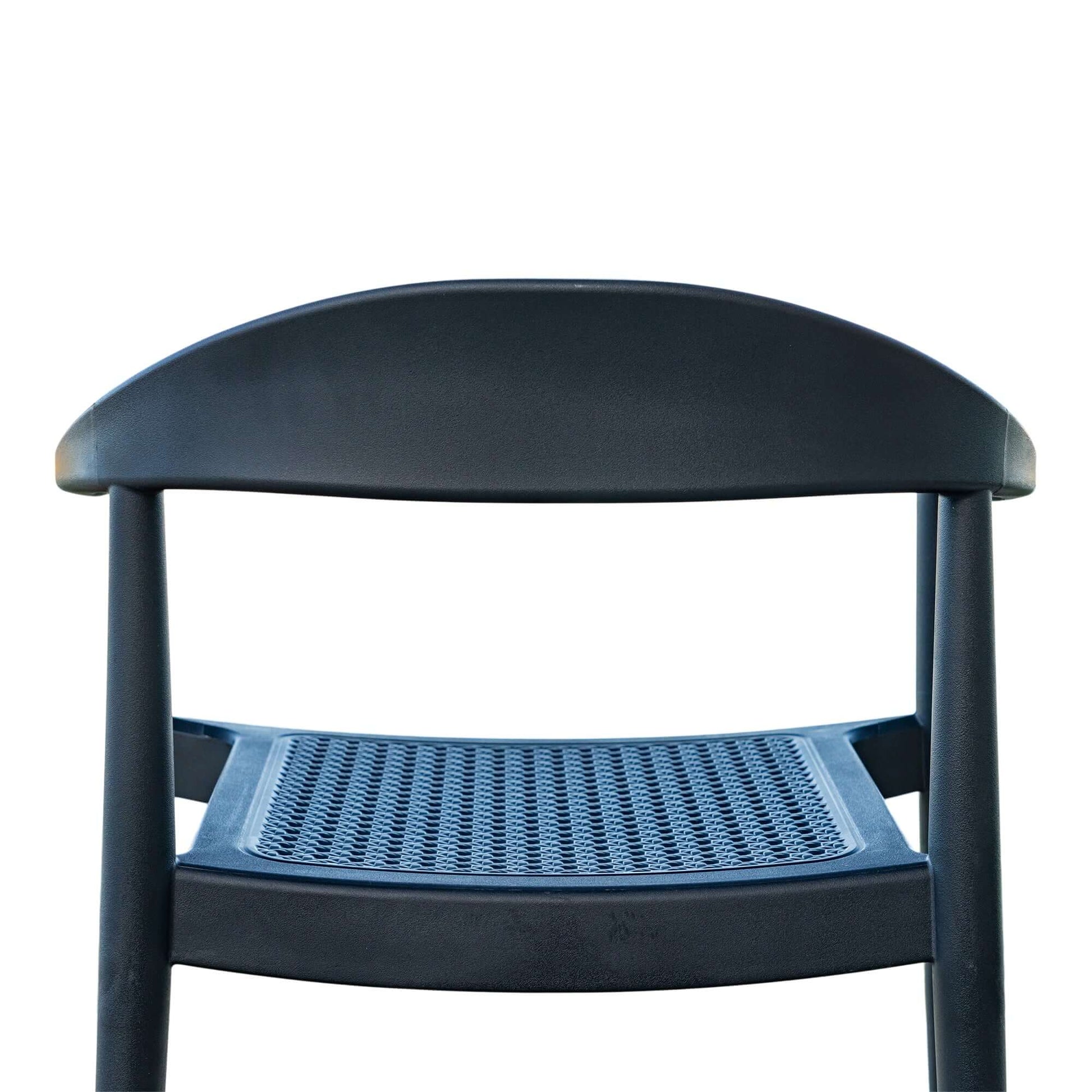 Black set of 2 outdoor stackable armchairs made of UV resistant resin complements any outdoor table