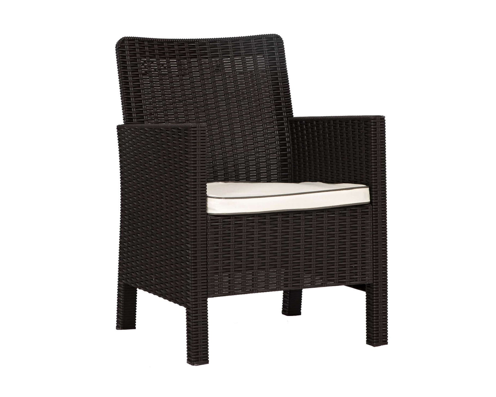 Brown stackable outdoor armchair with cushion