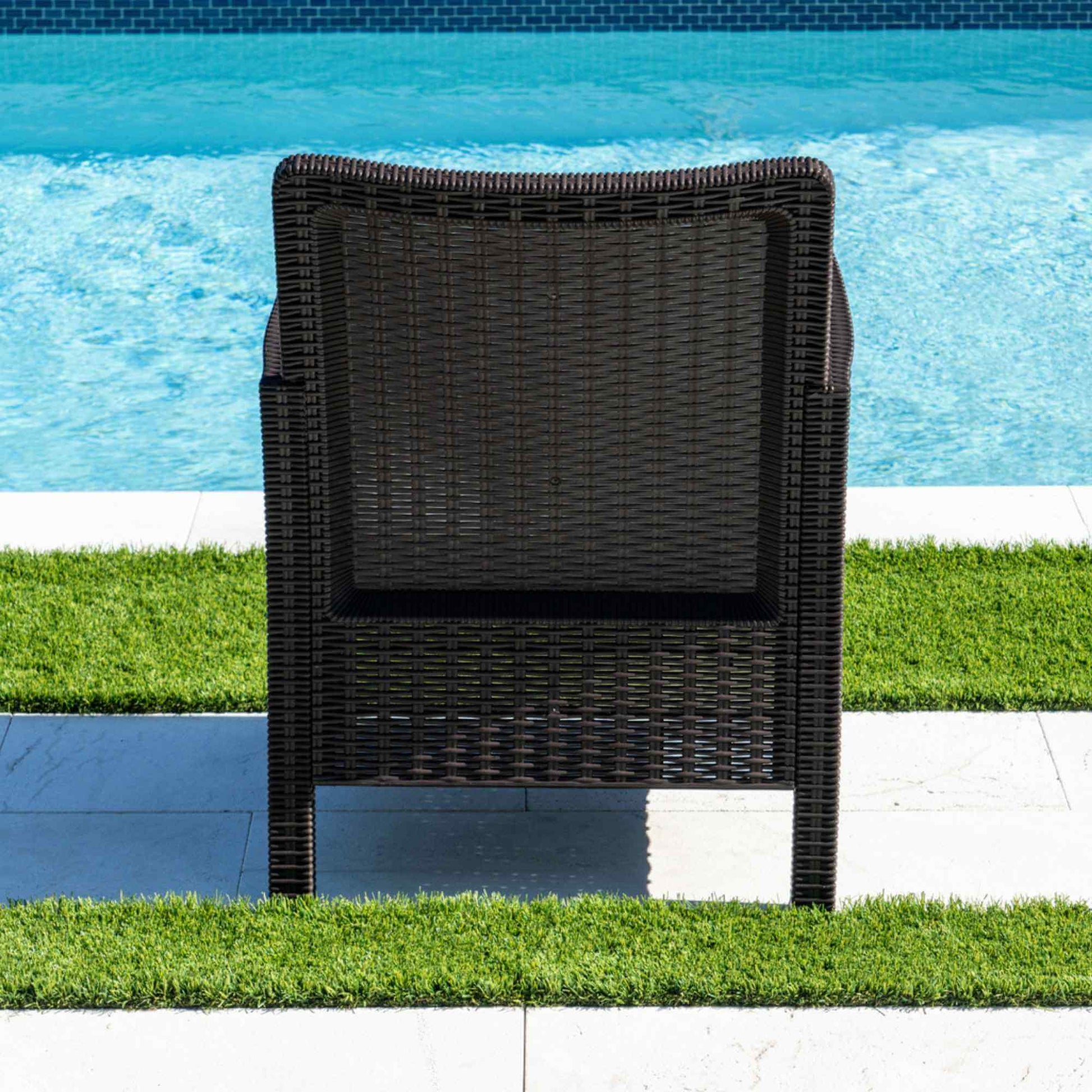 Brown polypropylene plastic lightweight outdoor lounge chairs ideal for patios, gardens and balconies