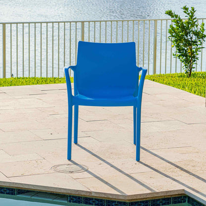 Blue set of 2 outdoor stackable armchairs made of UV resistant resin reinforced with glass fiber