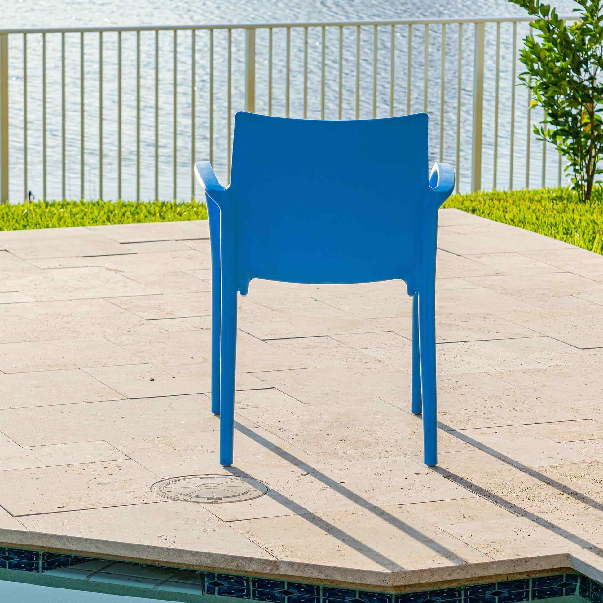 Blue set of 2 outdoor stackable armchairs made of UV resistant resin reinforced with glass fiber