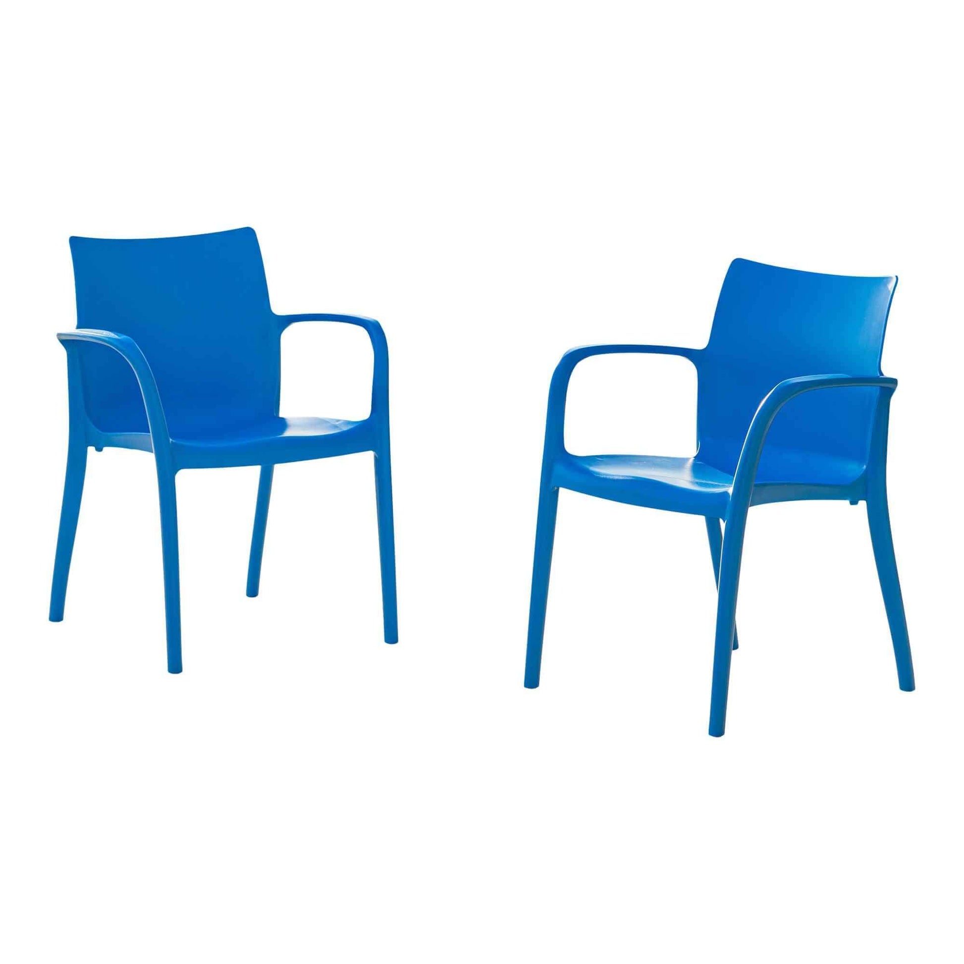 Blue set of 2 outdoor stackable armchairs made of UV resistant resin reinforced with glass fiber