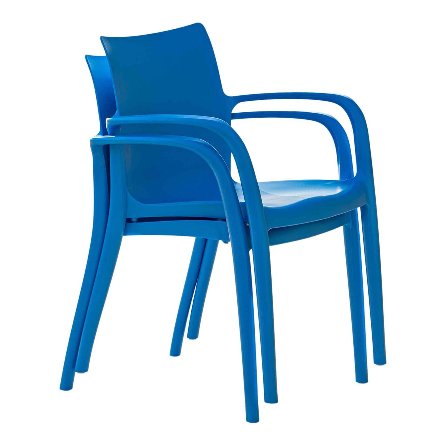 Blue set of 2 outdoor stackable armchairs made of UV resistant resin reinforced with glass fiber