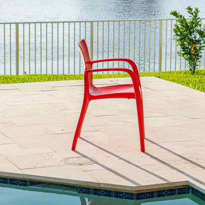 Red set of 2 outdoor stackable armchairs made of UV resistant resin reinforced with glass fiber