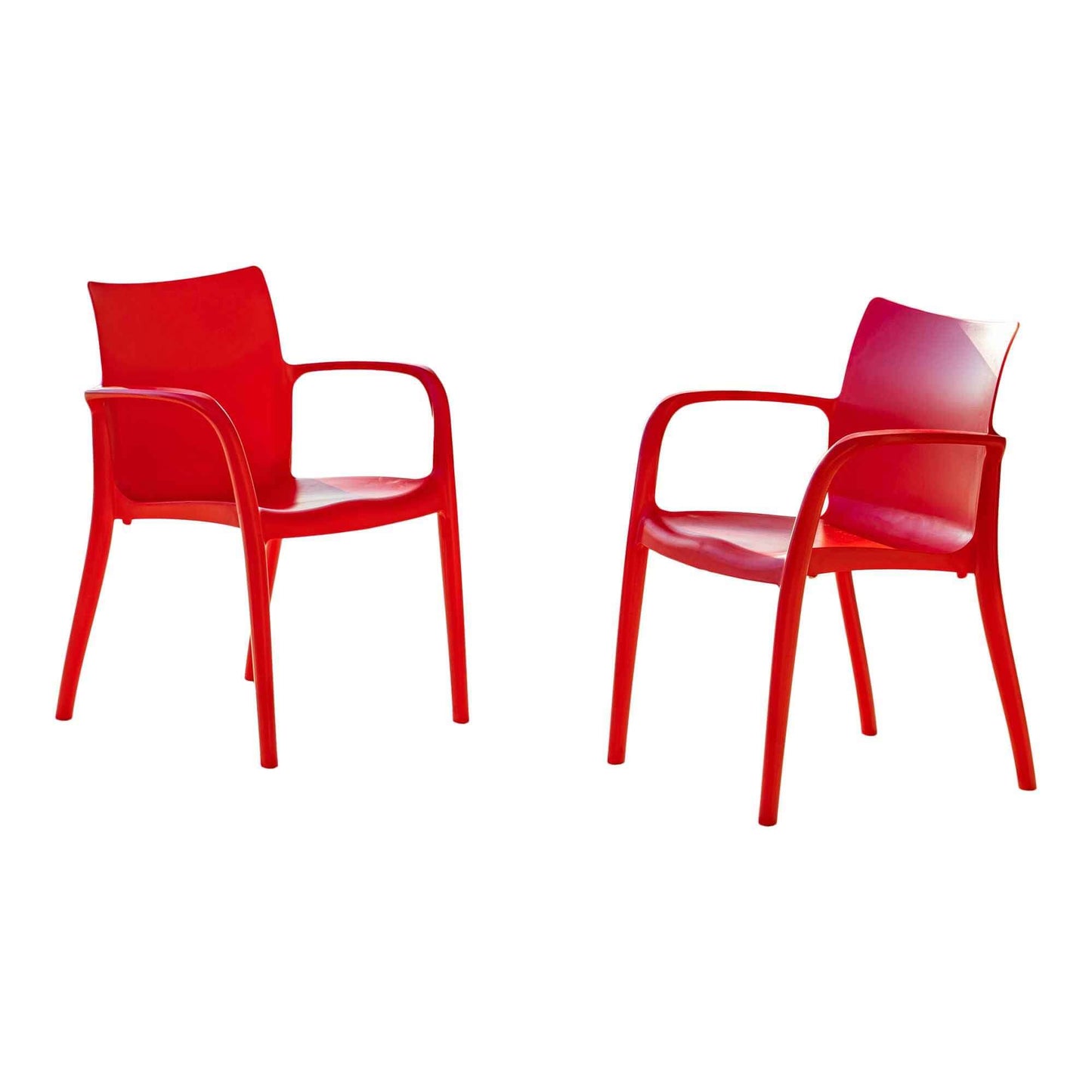 Red set of 2 outdoor stackable armchairs made of UV resistant resin reinforced with glass fiber