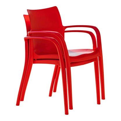 Red set of 2 outdoor stackable armchairs made of UV resistant resin reinforced with glass fiber