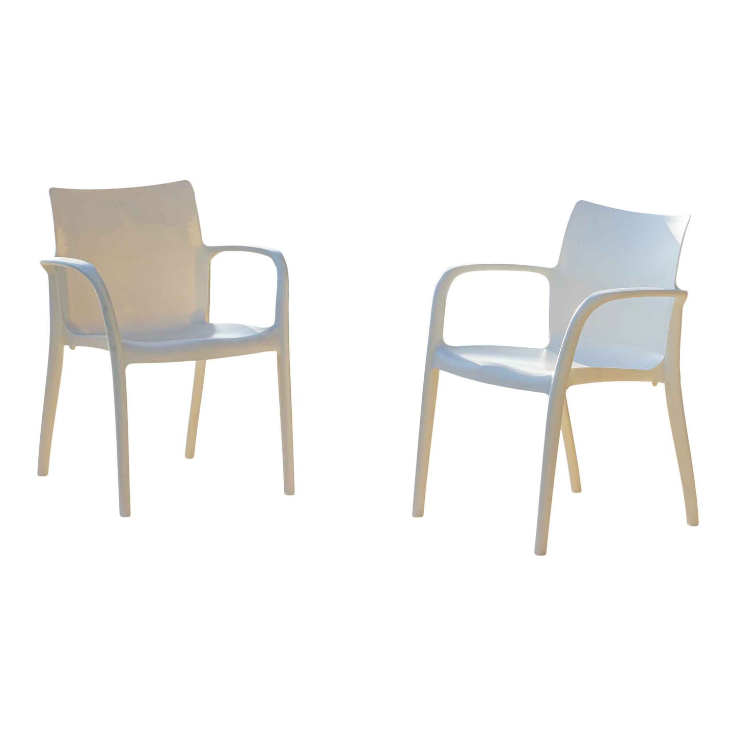 White set of 2 outdoor stackable armchairs made of UV resistant resin reinforced with glass fiber