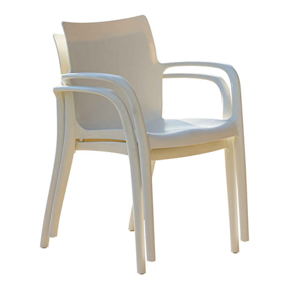 White set of 2 outdoor stackable armchairs made of UV resistant resin reinforced with glass fiber