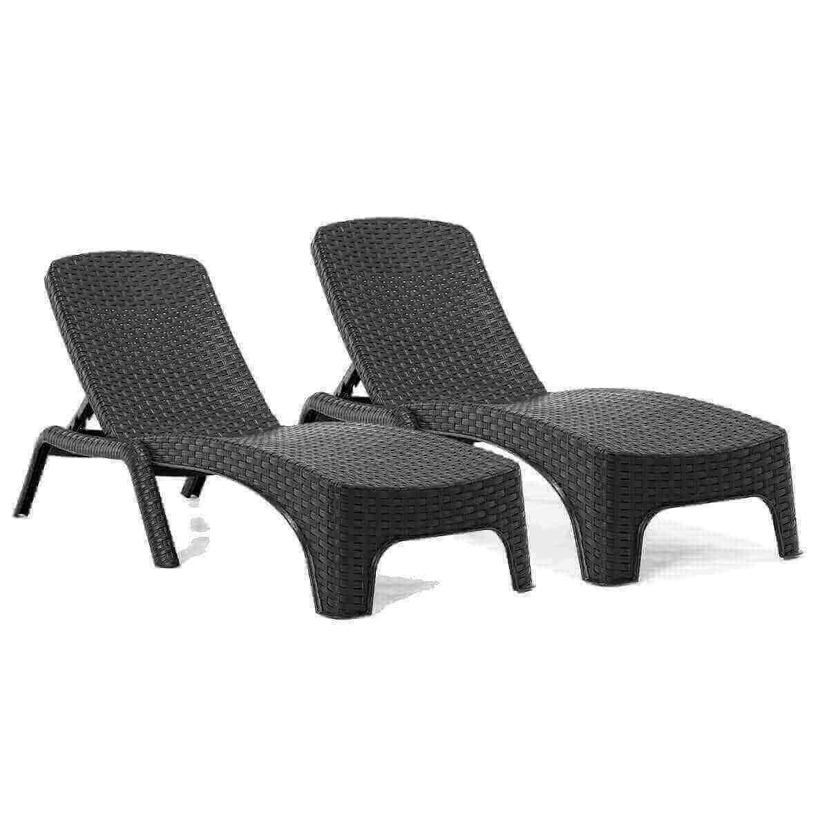 Black set of 2 outdoor chaise loungers