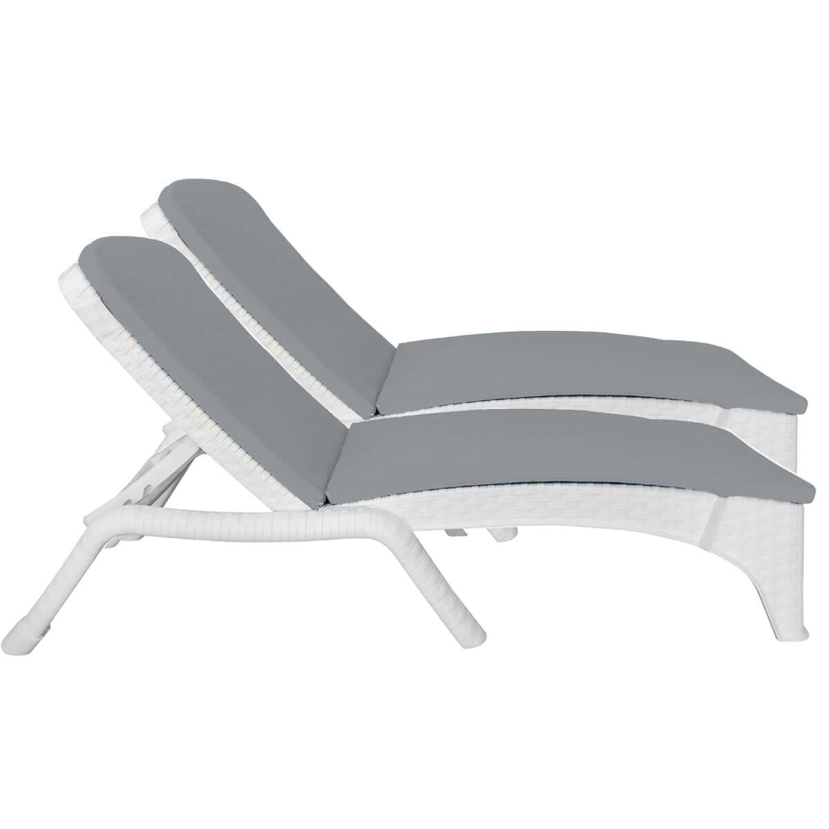 White set of 2 outdoor chaise loungers with anthracite cushions features a four-point backrest