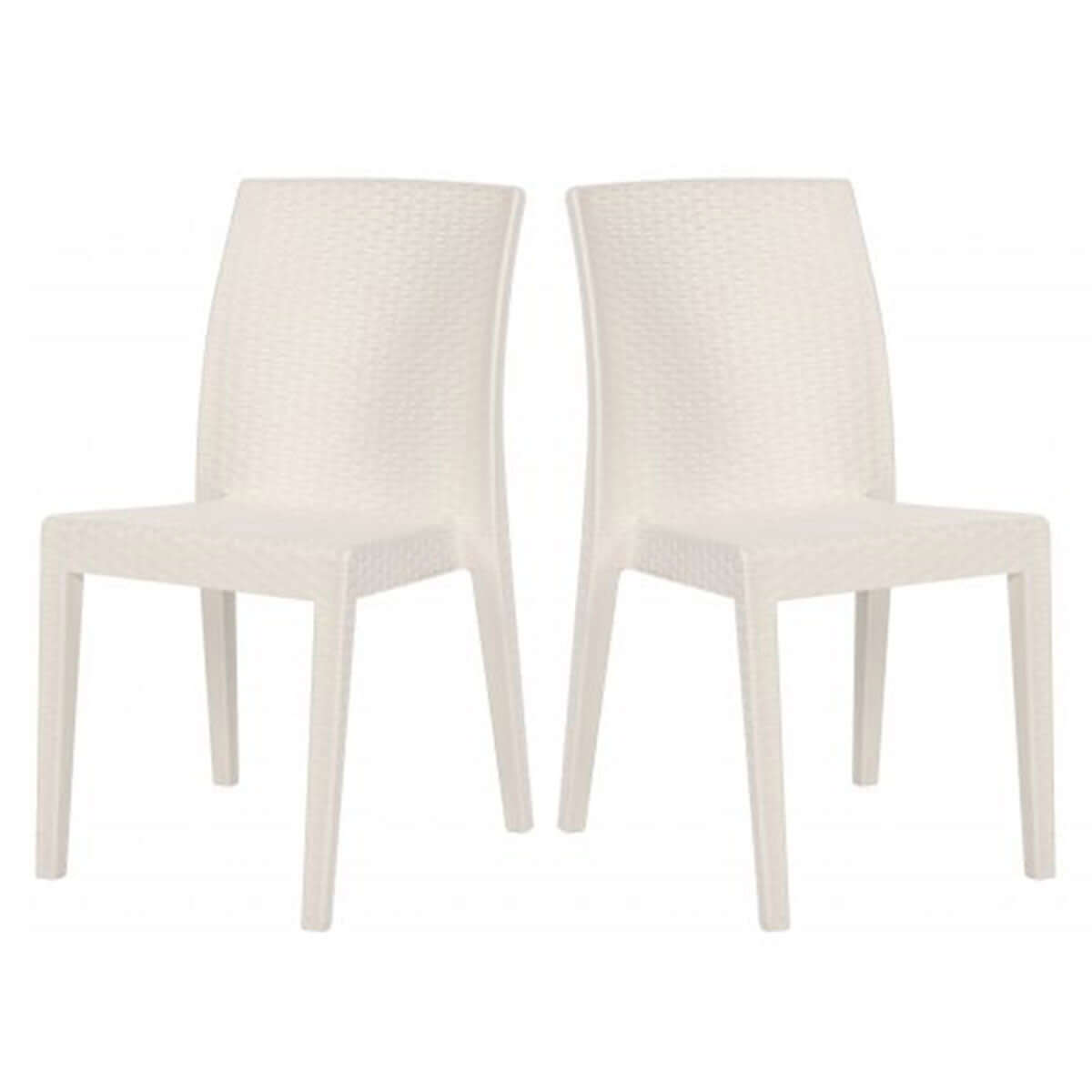 White set of 2 stackable outdoor armchairs that are easy to clean