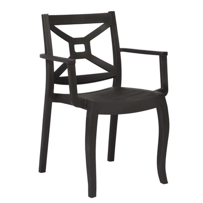 Black set of 2 stackable outdoor armchairs that are easy to clean