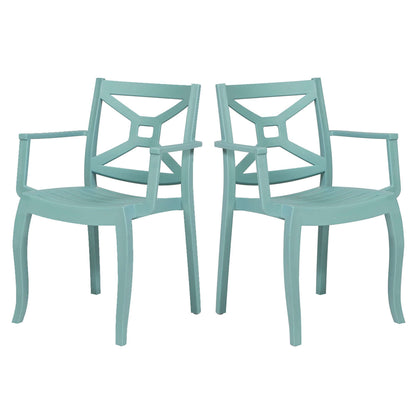 Blue set of 2 stackable outdoor armchairs that are easy to clean