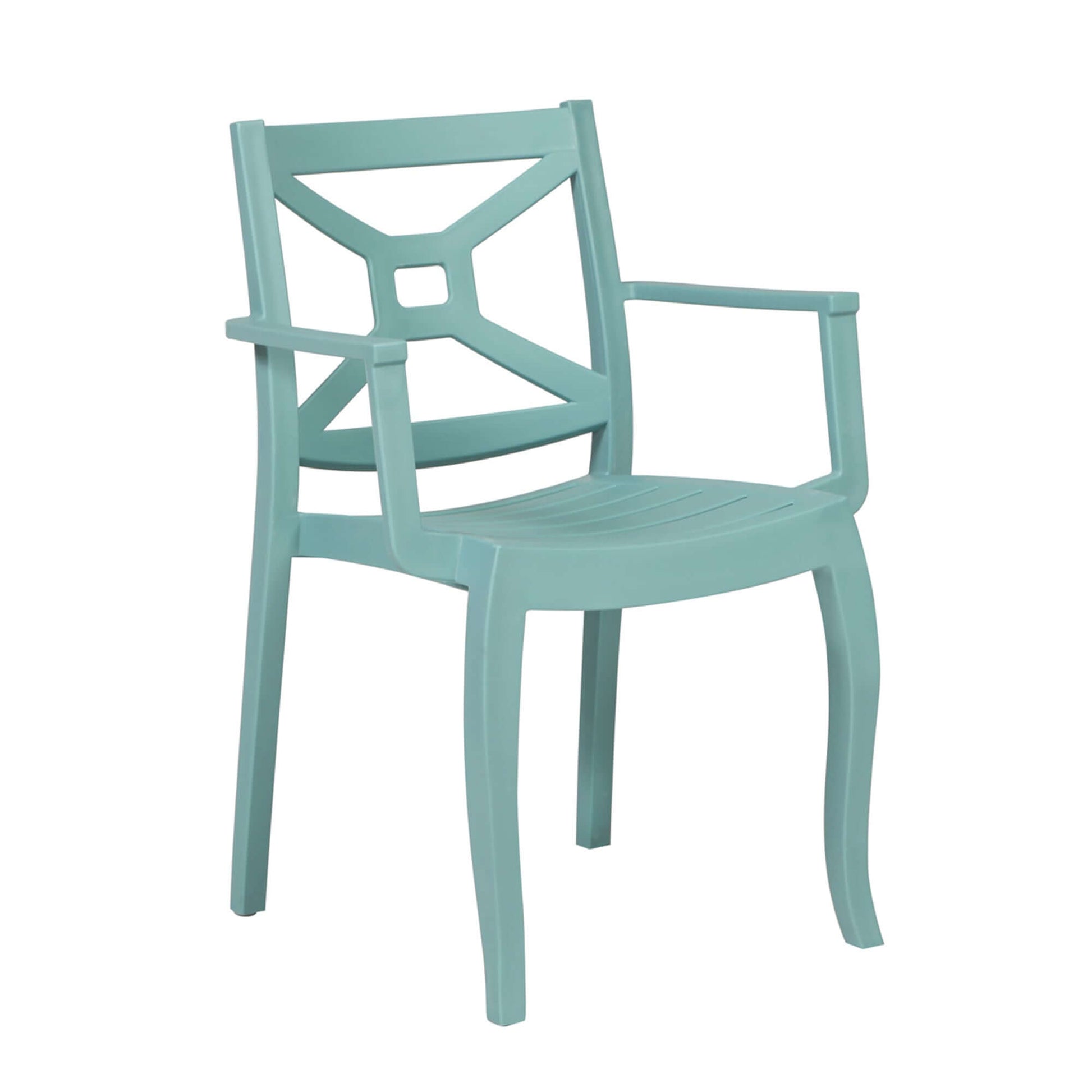 Blue set of 2 stackable outdoor armchairs that are easy to clean